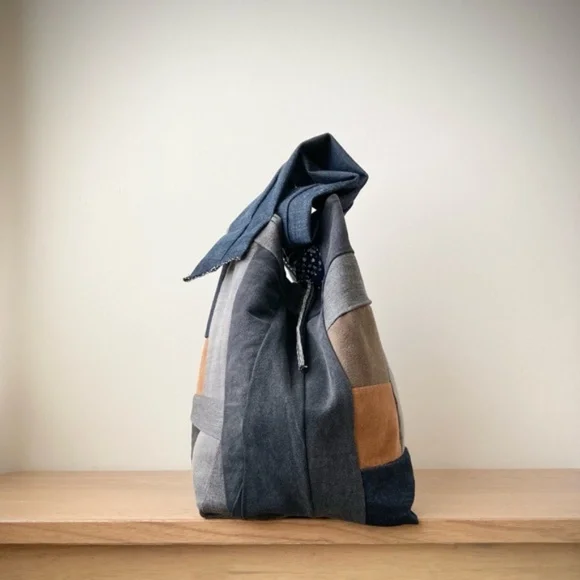 joodito japanese boro rustic patchwork denim crossbody bag shoulder hobo tote - Picture 4 of 8